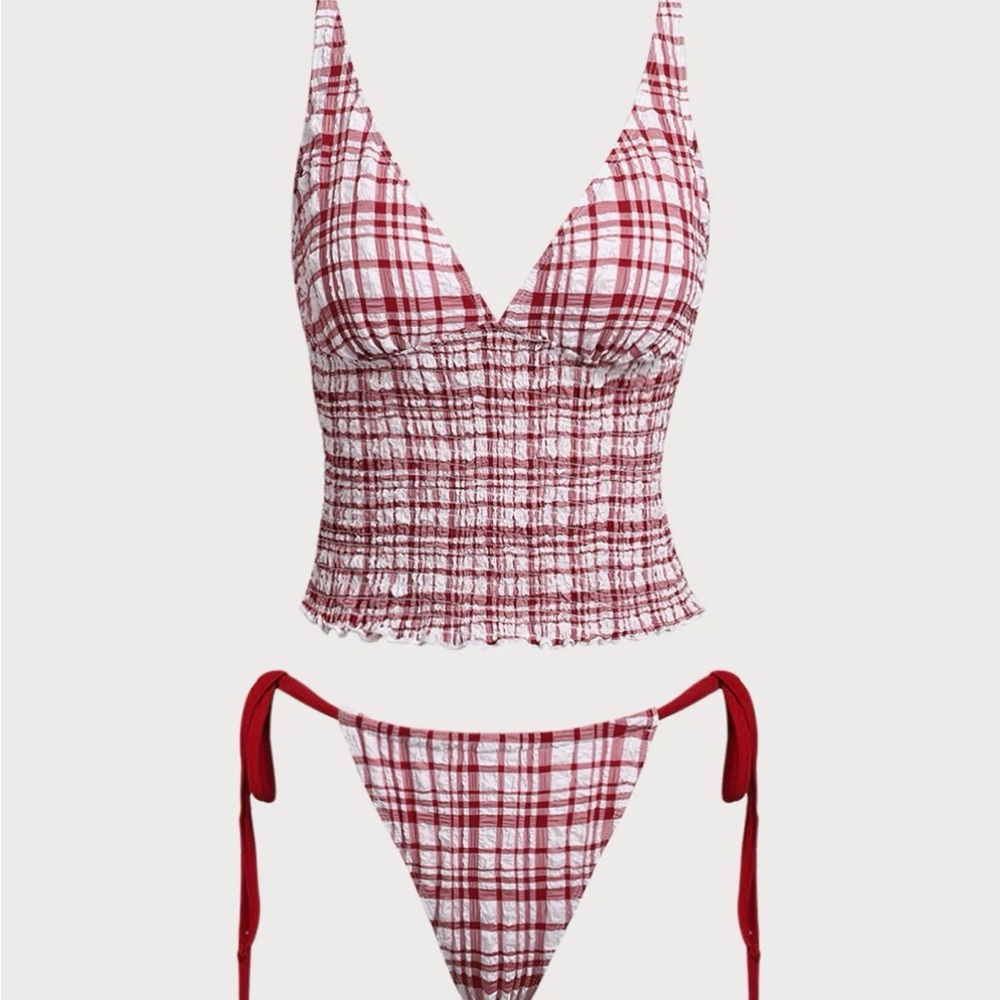 Samiol Nwt Red and White Plaid Bikini Set